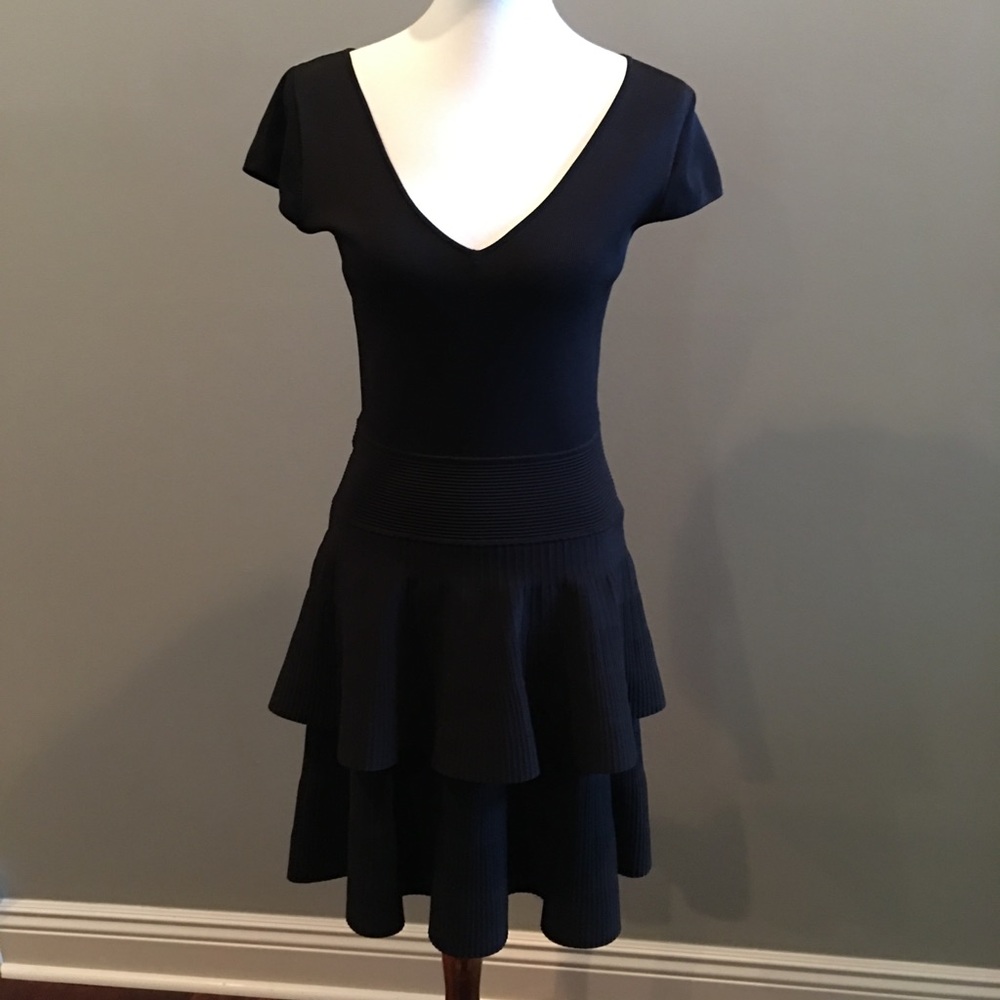 Milly black knit tiered dress